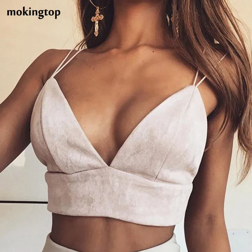 mokingtop Top Cropped For Women Pink Camisole With Bra V-Neck Sexy Lingerie Women Bralette Crop Top Regata Feminina#121 SM6