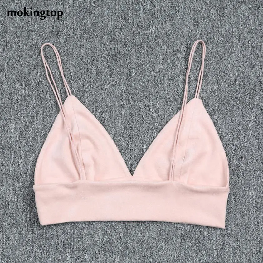 mokingtop Top Cropped For Women Pink Camisole With Bra V-Neck Sexy Lingerie Women Bralette Crop Top Regata Feminina#121 SM6