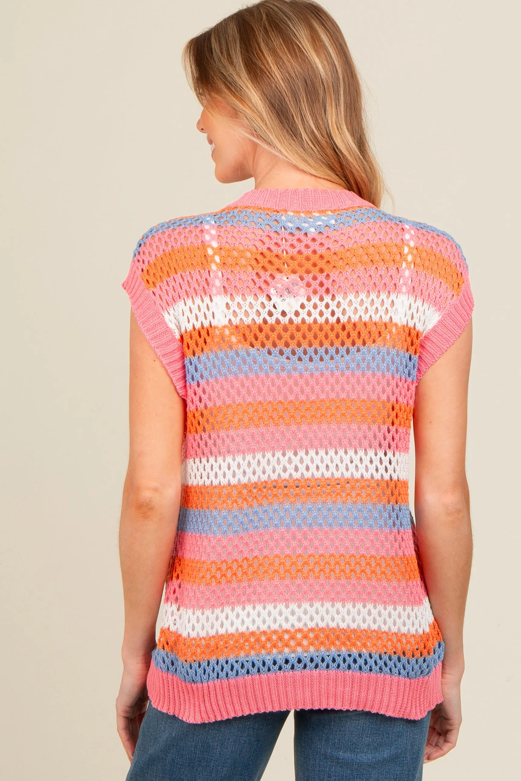 Multi Color Stripe Dolman Crochet Maternity Sweater Top