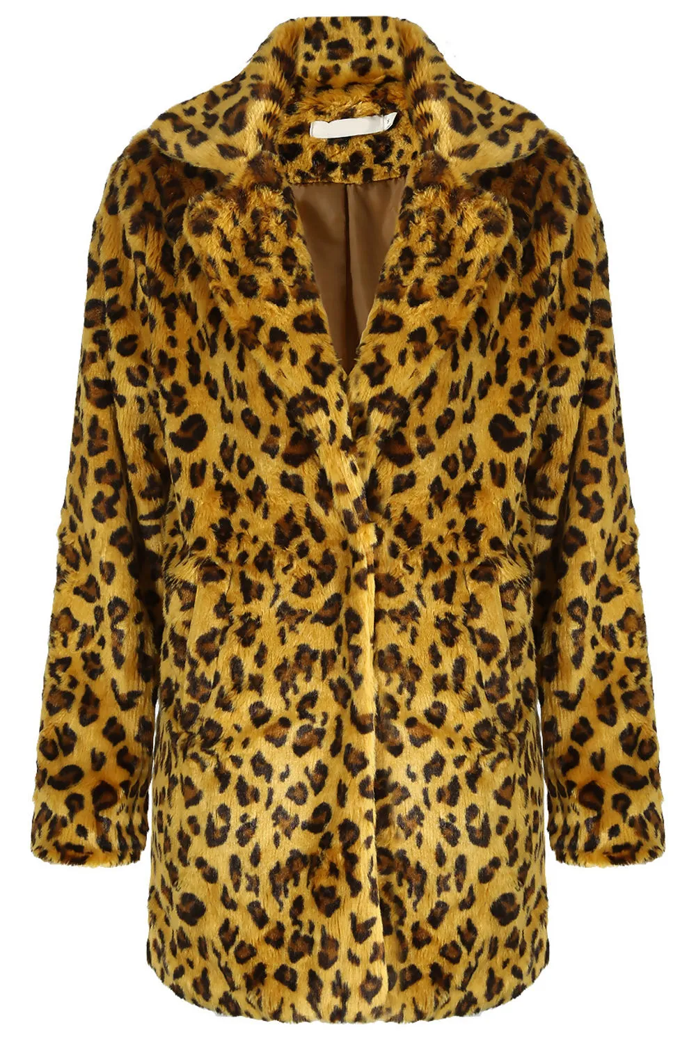 Mustard Leopard Print Faux Fur Coat