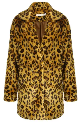 Mustard Leopard Print Faux Fur Coat