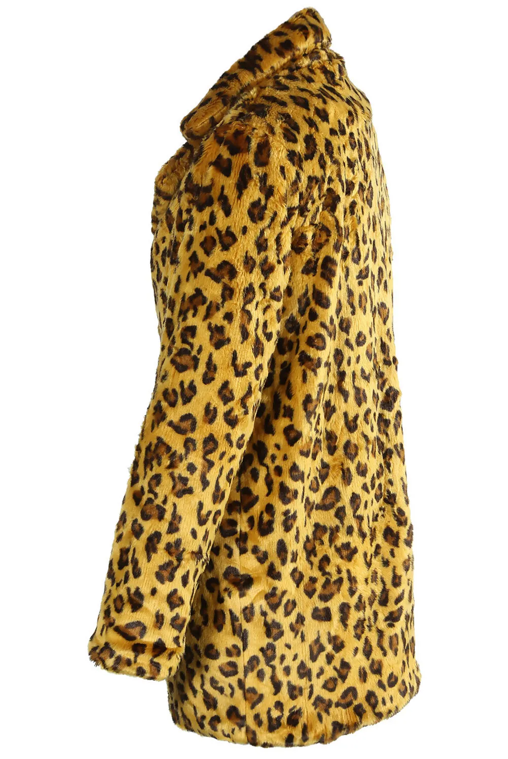 Mustard Leopard Print Faux Fur Coat