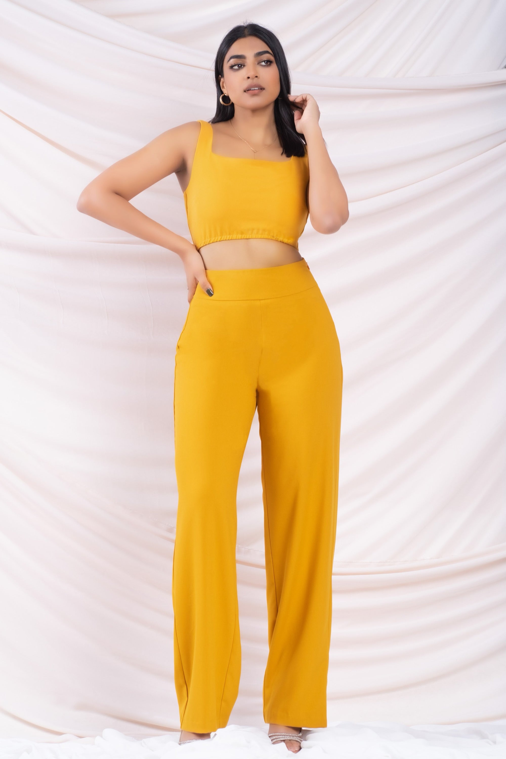 Mustard Square Neck Crop Top