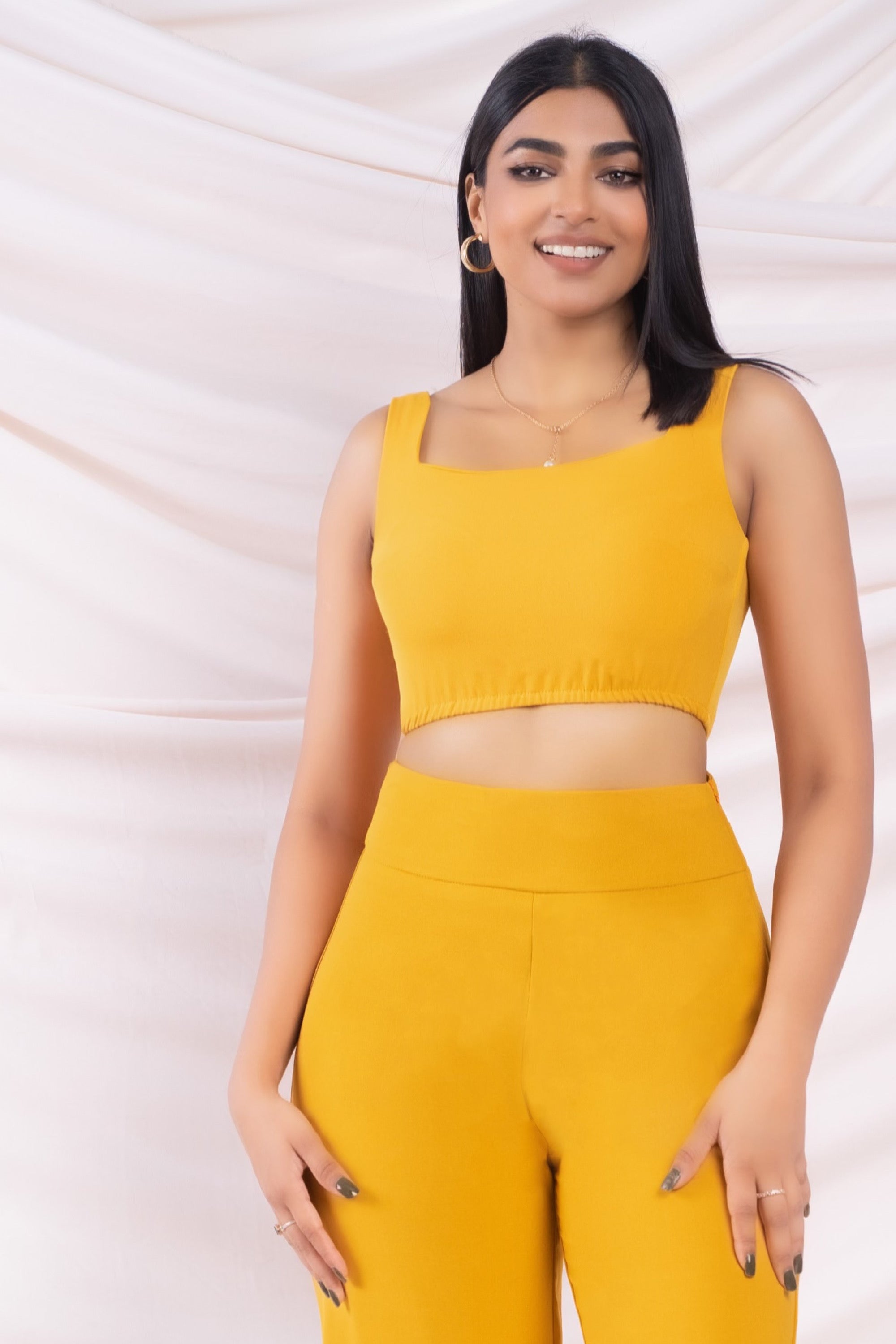 Mustard Square Neck Crop Top