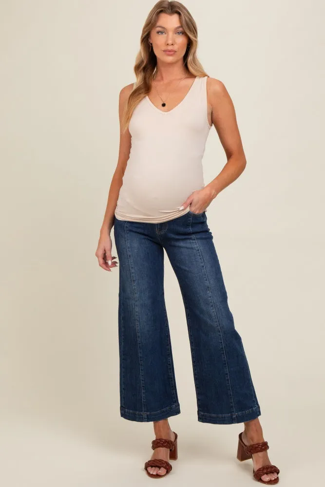 Navy Blue Front Seam Wide Leg Maternity Jeans