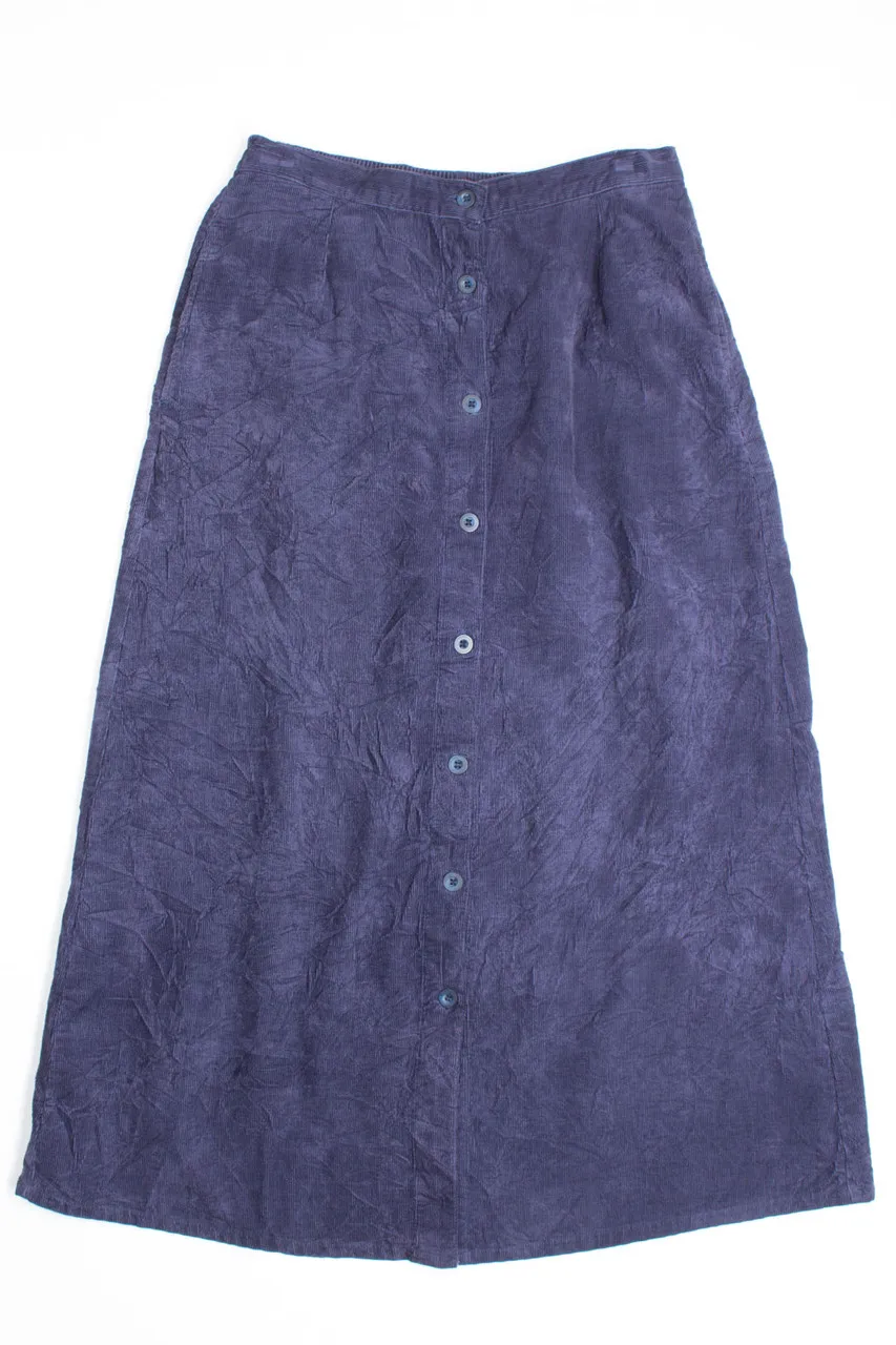 Navy Button Front Corduroy Skirt