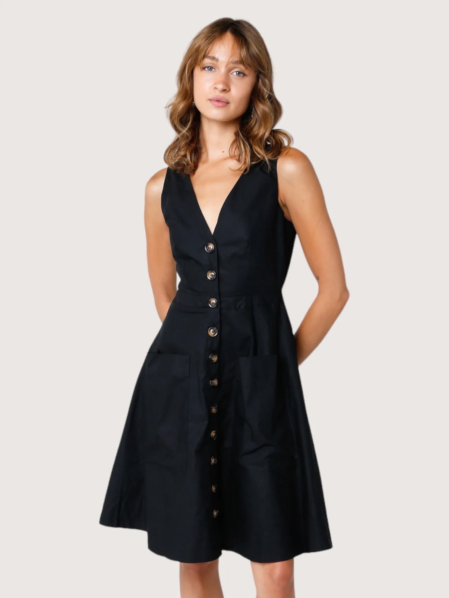 Open Back Button Front Dress | Black