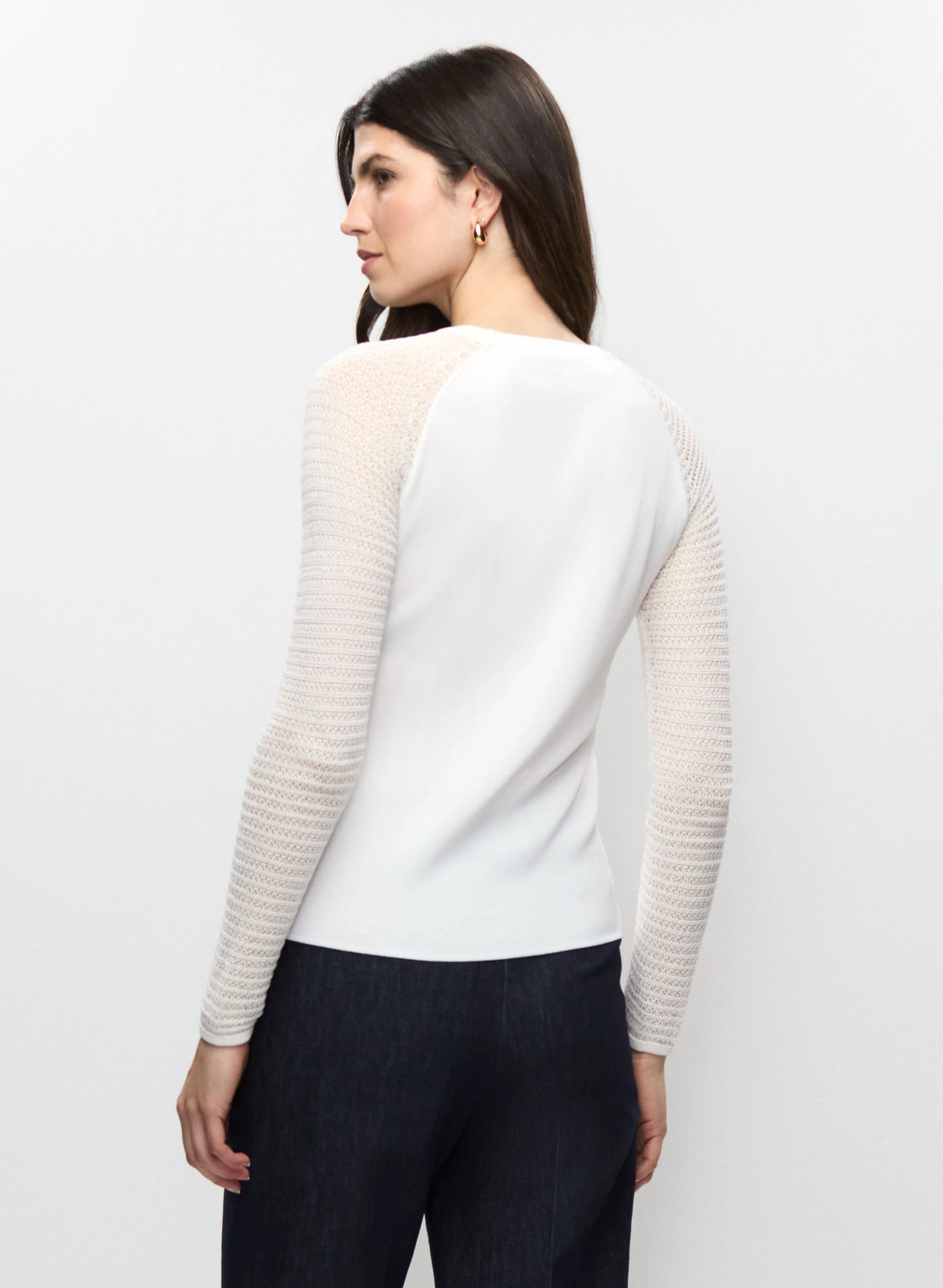 Open-Knit Sleeve Sweater