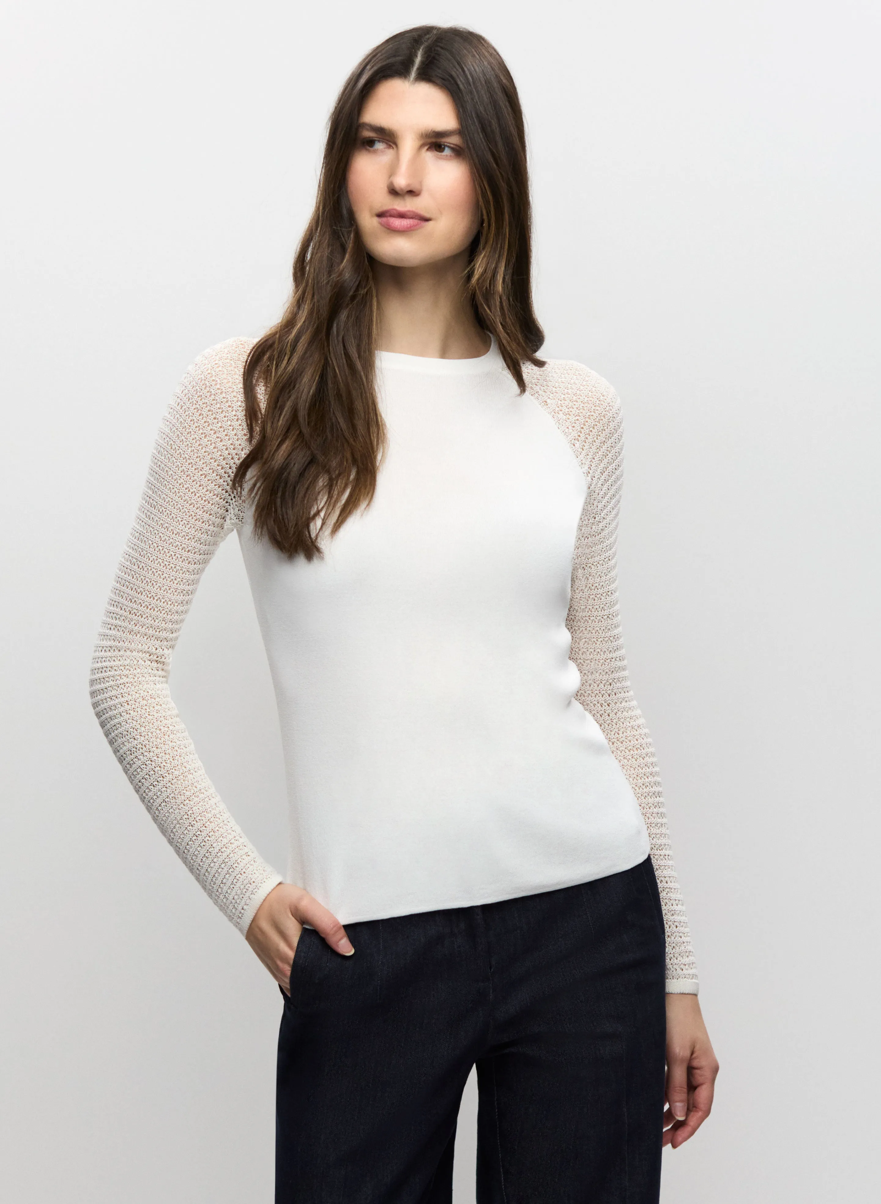 Open-Knit Sleeve Sweater