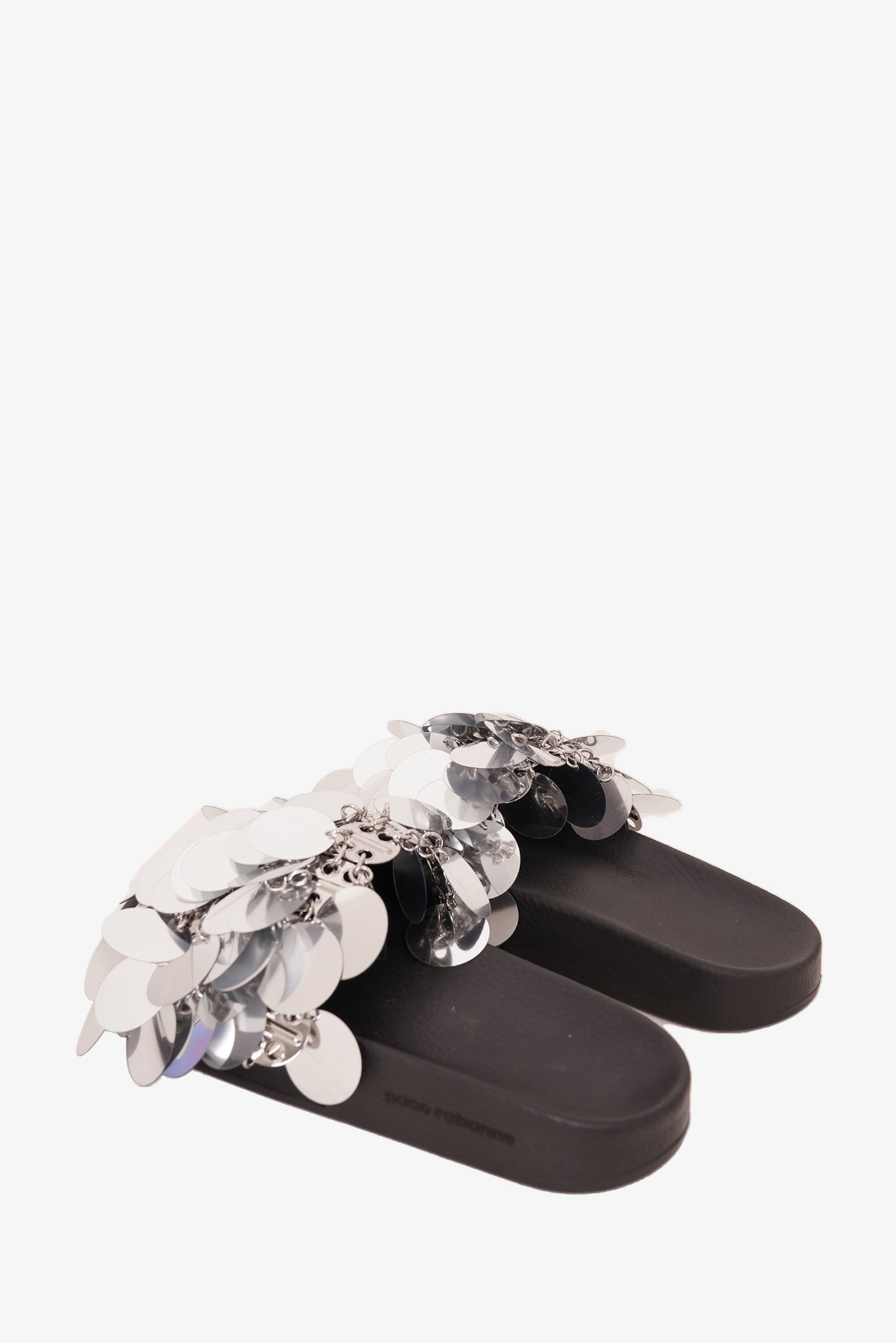 Paco Rabbane Silver Sequined Slide Sandals Size 36