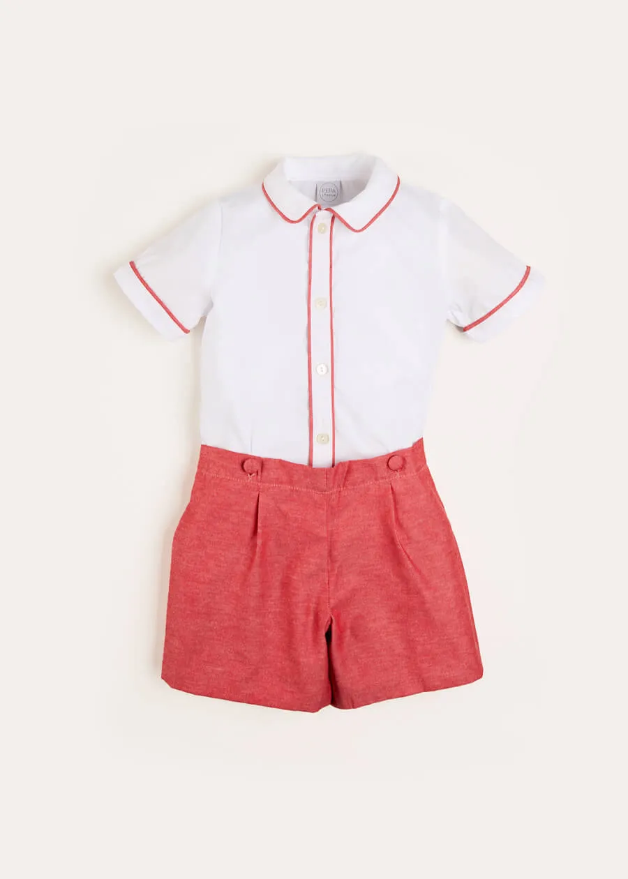 Peter Pan Collar Short Sleeve Two Piece Set in Red (12mths-6yrs)