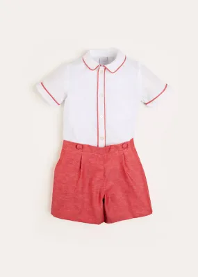 Peter Pan Collar Short Sleeve Two Piece Set in Red (12mths-6yrs)