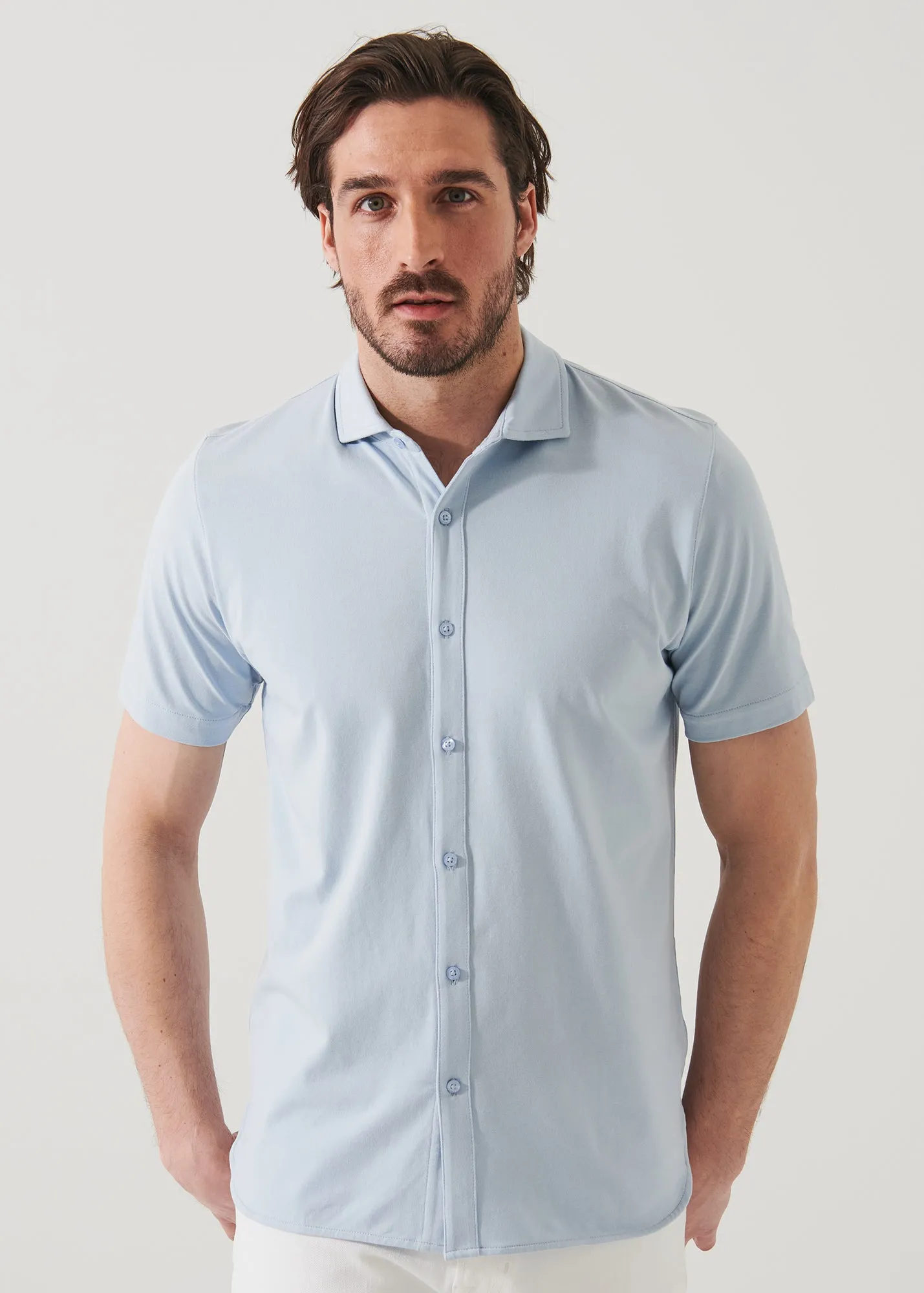 PIMA COTTON STRETCH BUTTON FRONT SHIRT