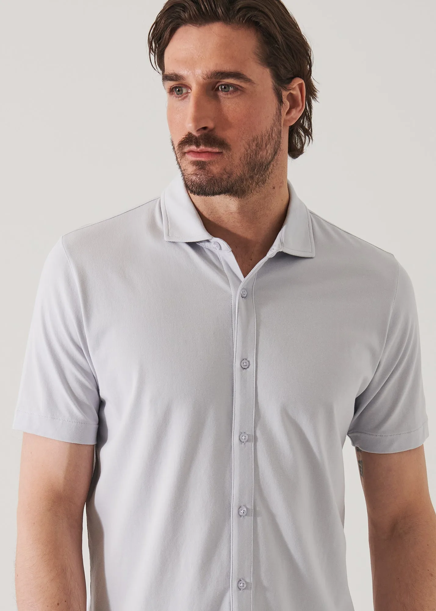 PIMA COTTON STRETCH BUTTON FRONT SHIRT