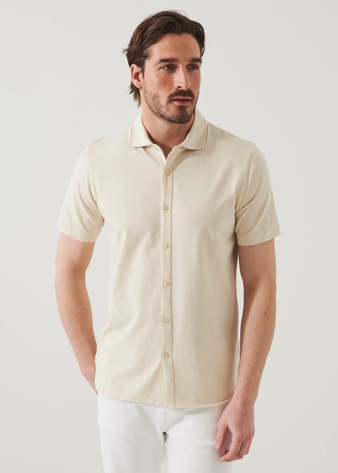 PIMA COTTON STRETCH BUTTON FRONT SHIRT