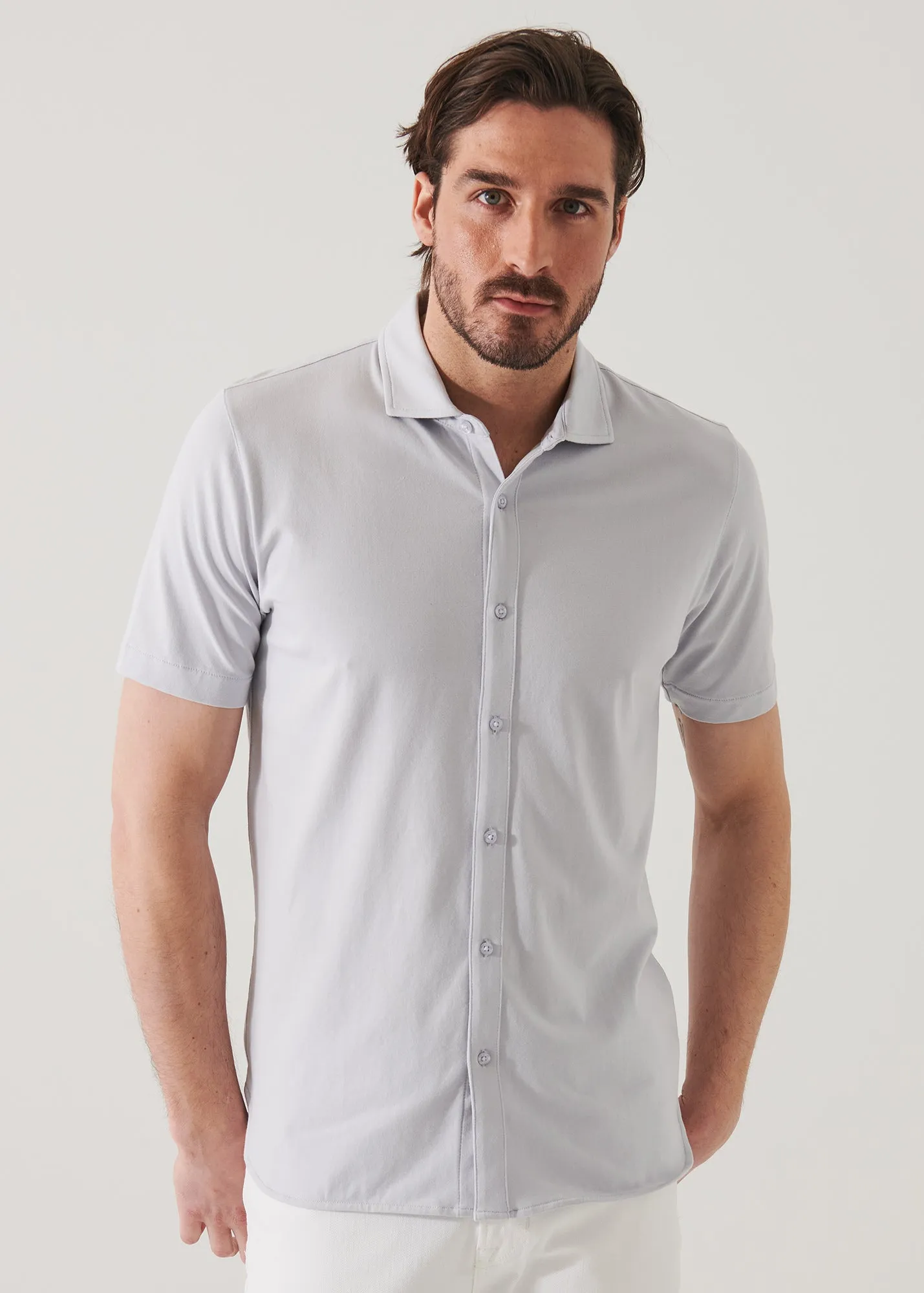 PIMA COTTON STRETCH BUTTON FRONT SHIRT