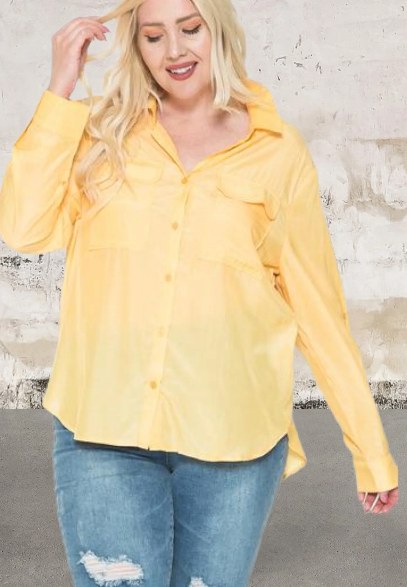 Plus Size Long sleeve Button Front Satin Shirt