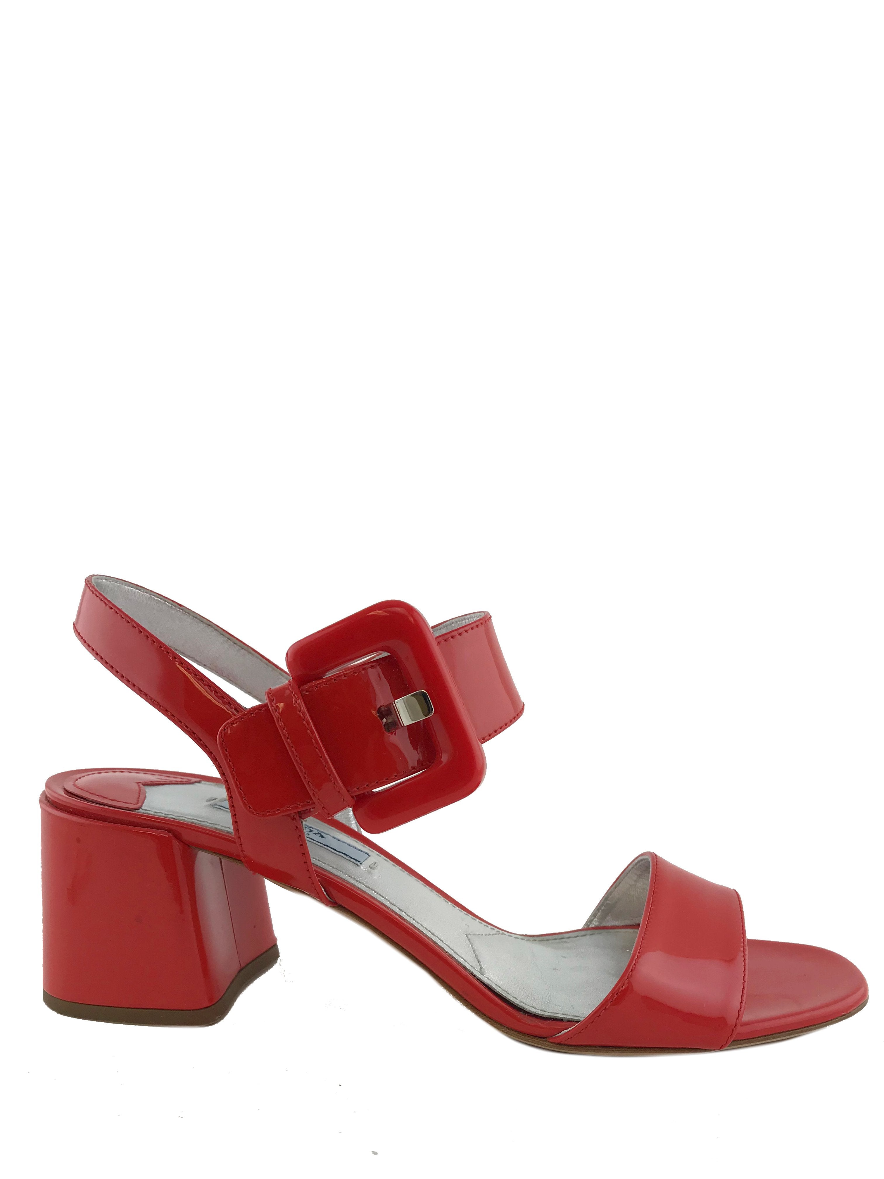 Prada Buckle Patent City Sandal Size 8.5