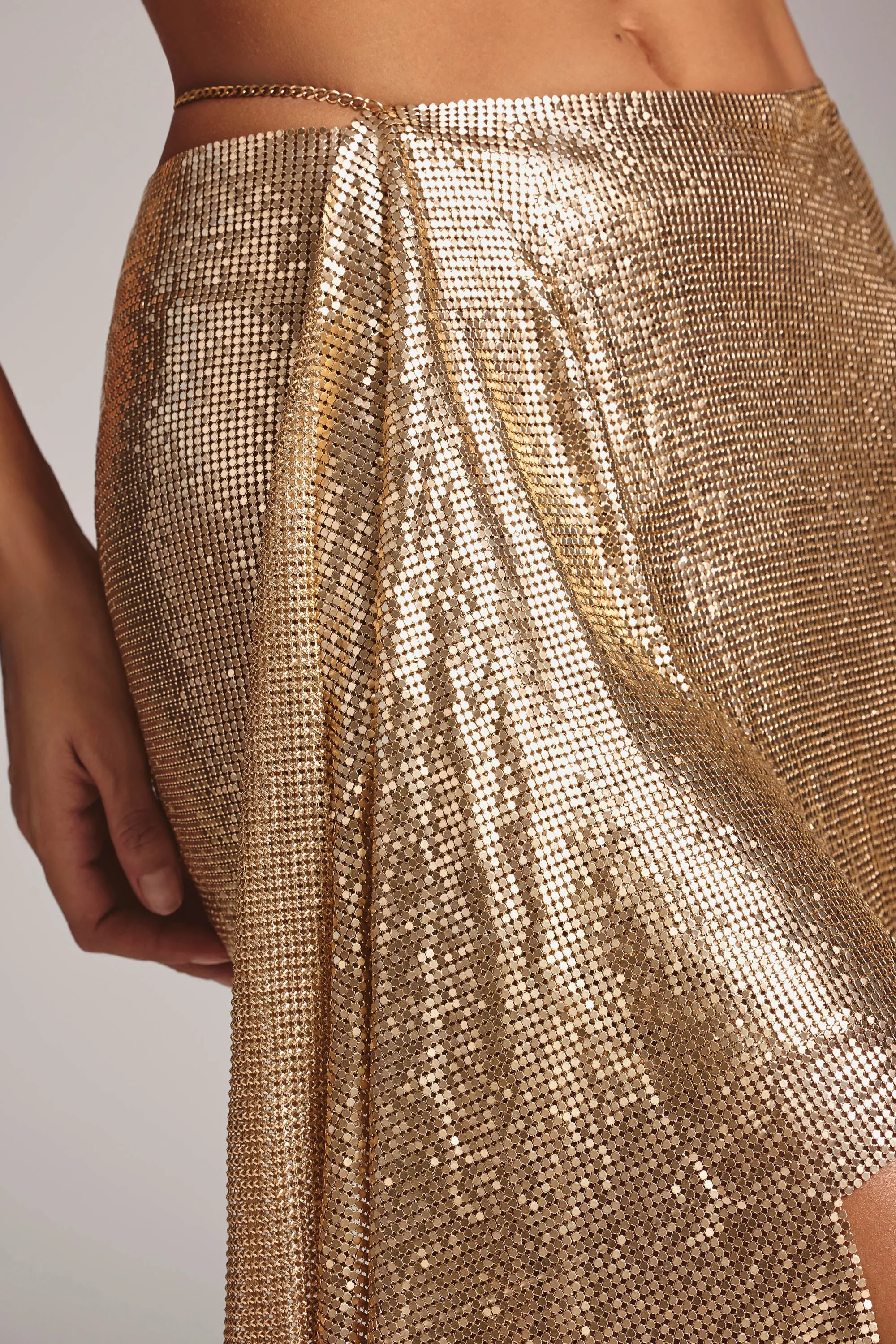 Premium Chainmail Cowl Neck Crop Top in Gold