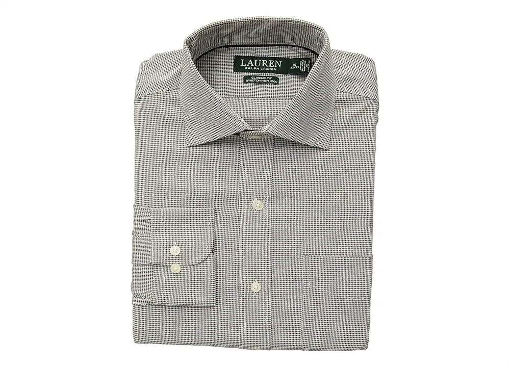 Ralph Lauren Men's Classic Fit No Iron Houndstooth Warren Dress Shirt Brown Size 18X34X35