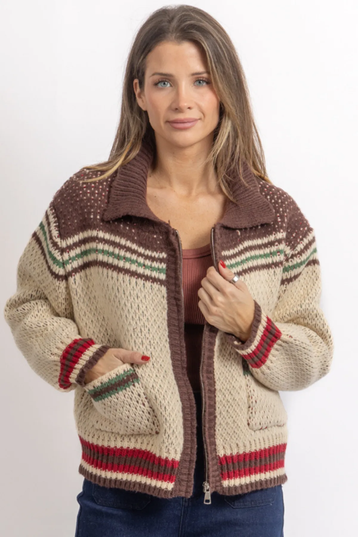 RANCHESS CHOCOLATE ZIP SWEATER