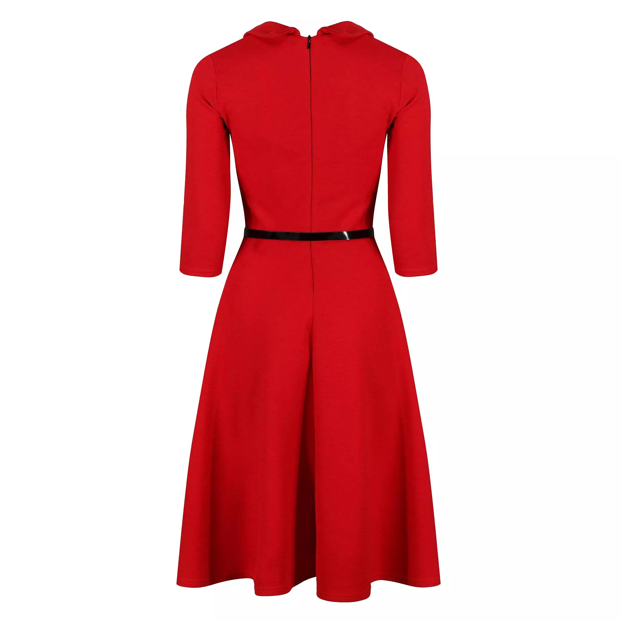 Red 3/4 Sleeve Collar Wrap Effect Swing Dress