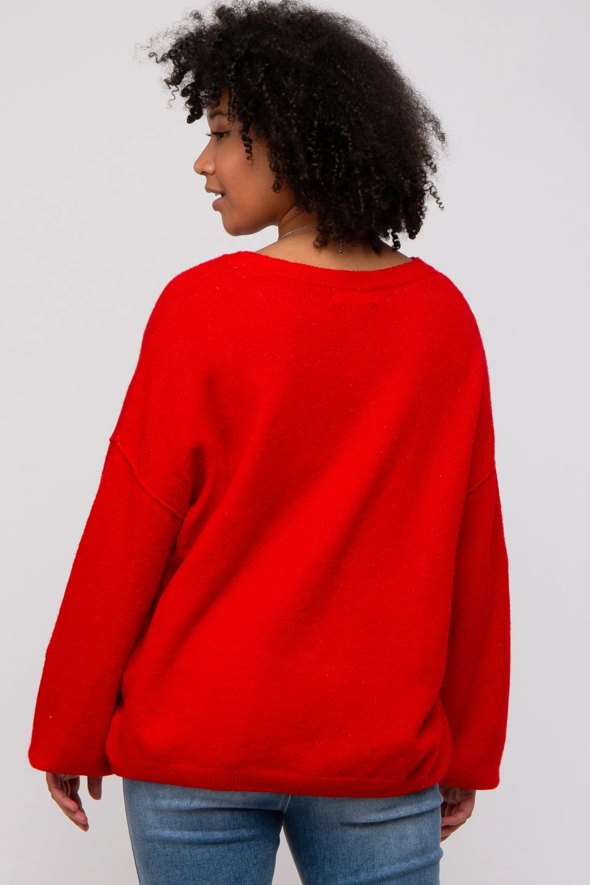 Red Basic Drop Shoulder Sweater