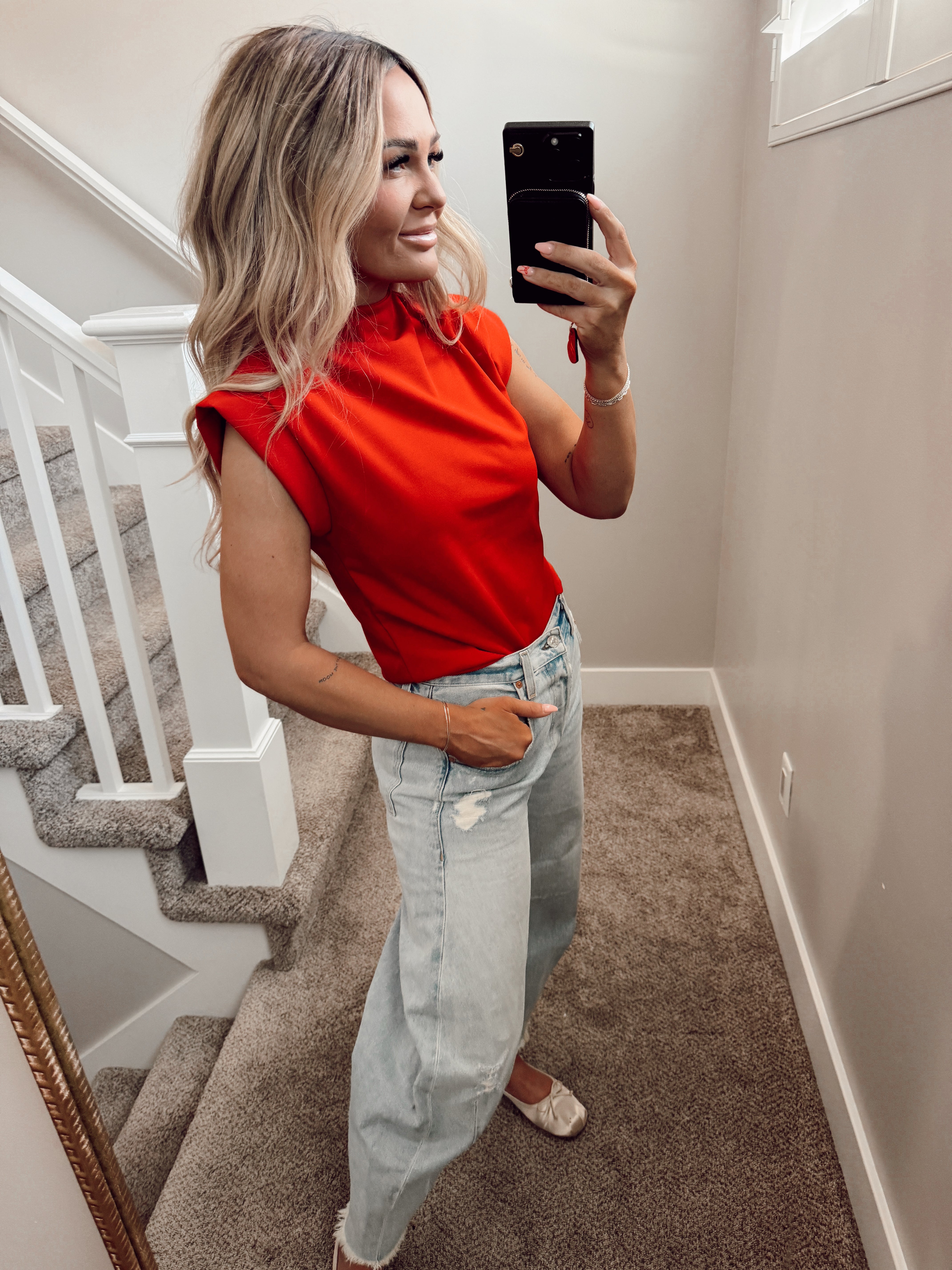 Red high neck top