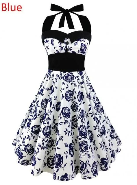 Retro Vintage Style Sleeveless 3D Skull Floral Printed Summer Women's Dress