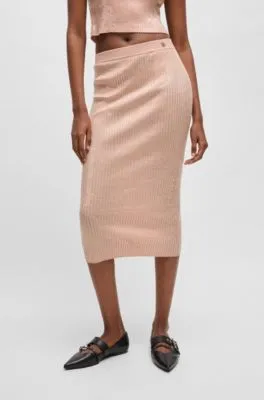 Ribbed midi skirt with transparent sequins in slim fit