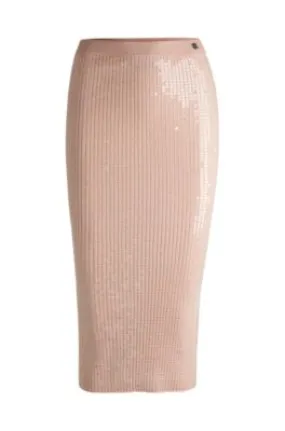 Ribbed midi skirt with transparent sequins in slim fit