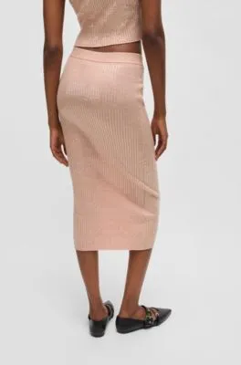 Ribbed midi skirt with transparent sequins in slim fit