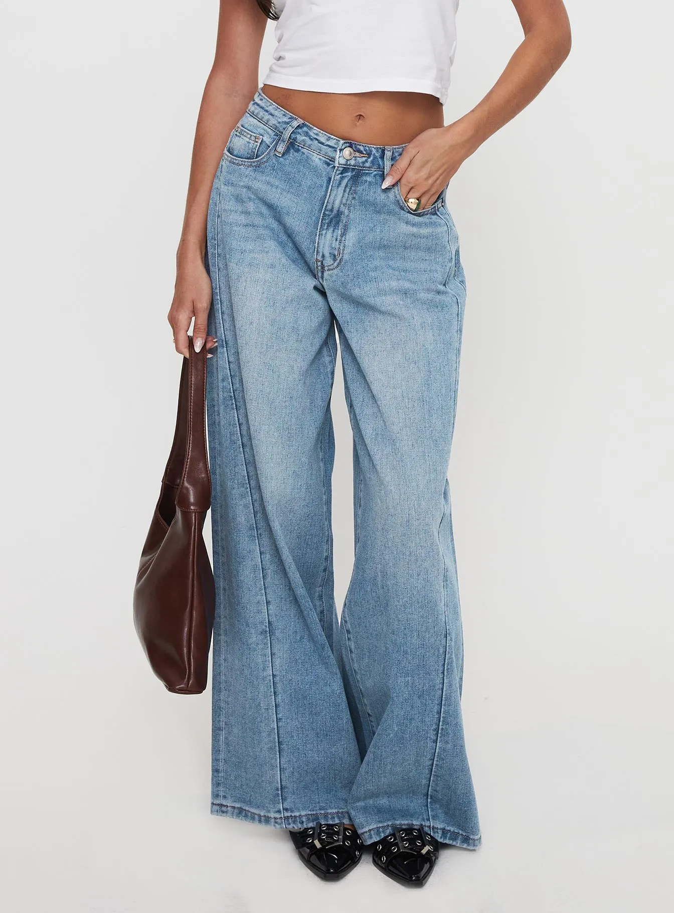 Ringer Low Rise Wide Leg Jeans Blue