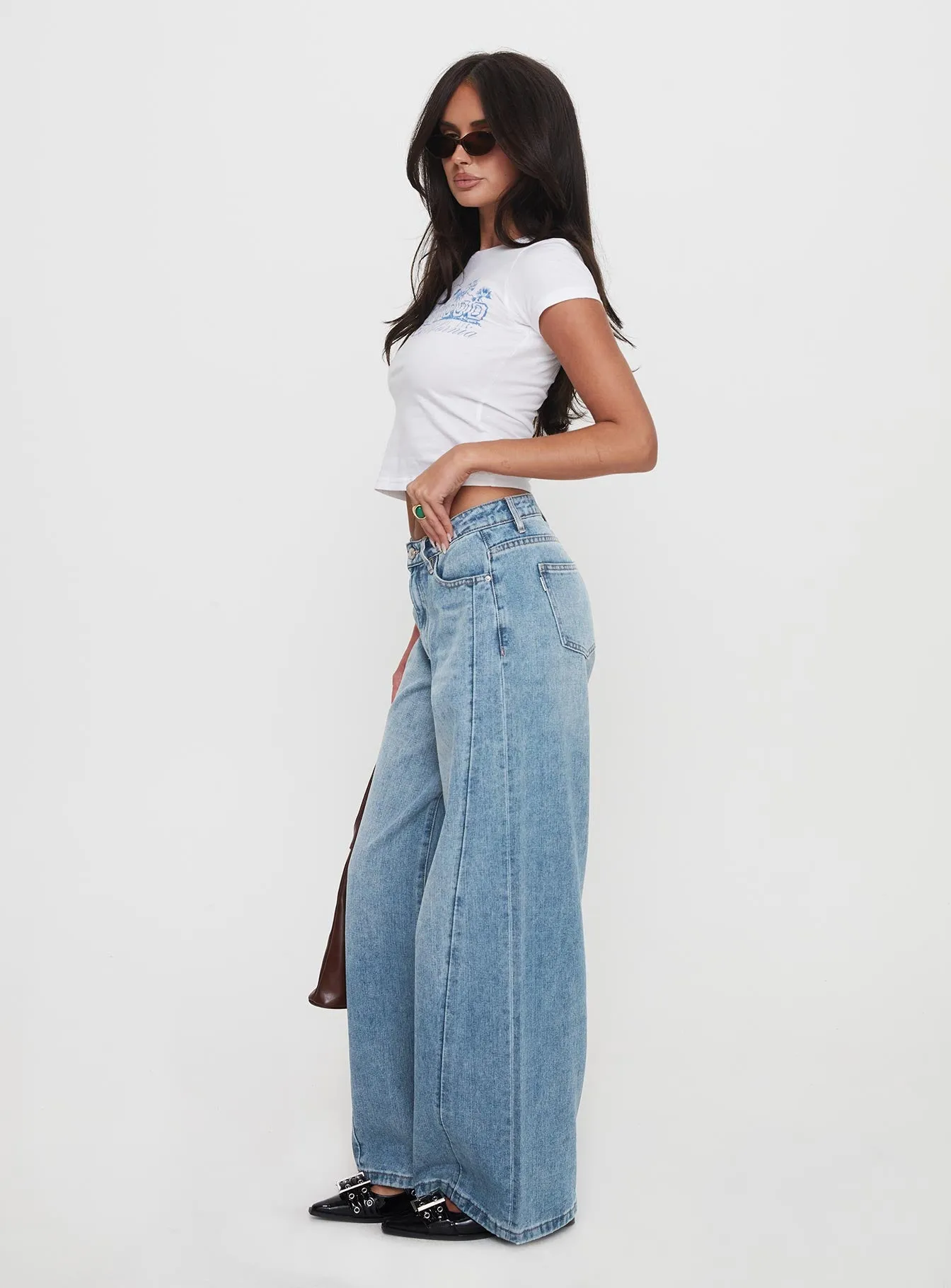 Ringer Low Rise Wide Leg Jeans Blue