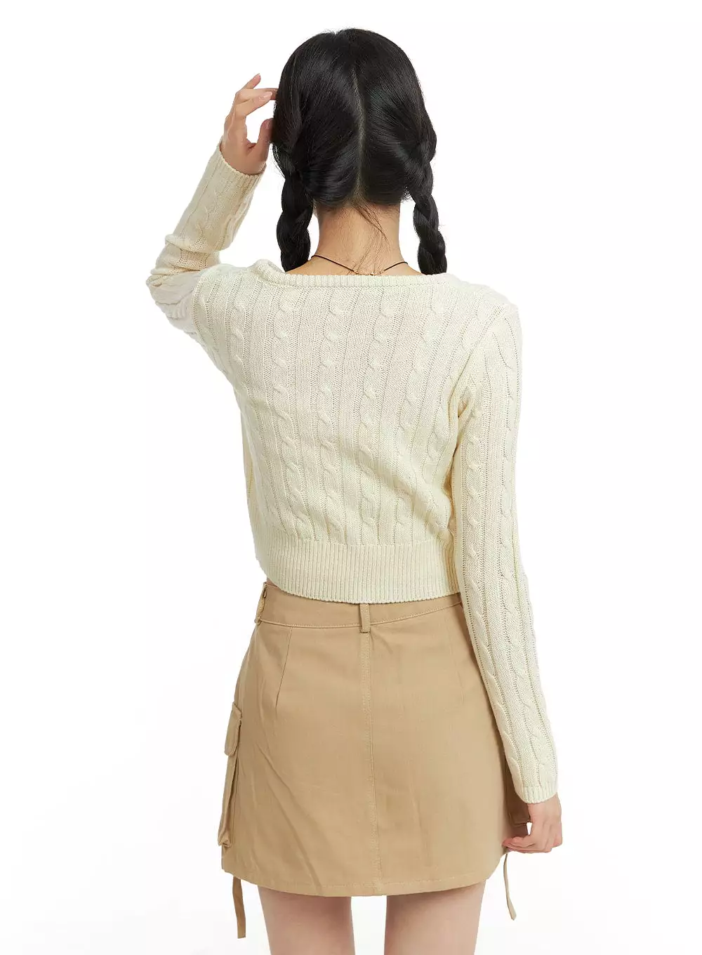 Round Neck Crop Cable Sweater OF408