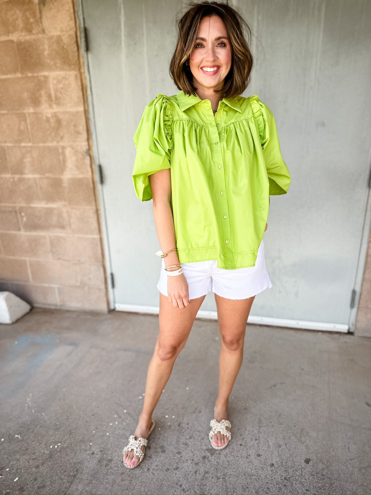 Ruffle Puff Sleeve Button Front Shirt | Kiwi