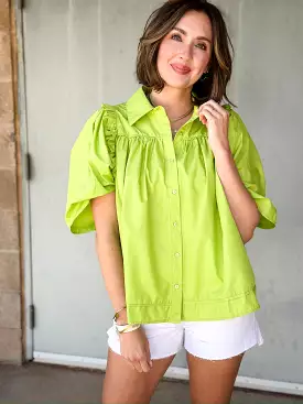 Ruffle Puff Sleeve Button Front Shirt | Kiwi