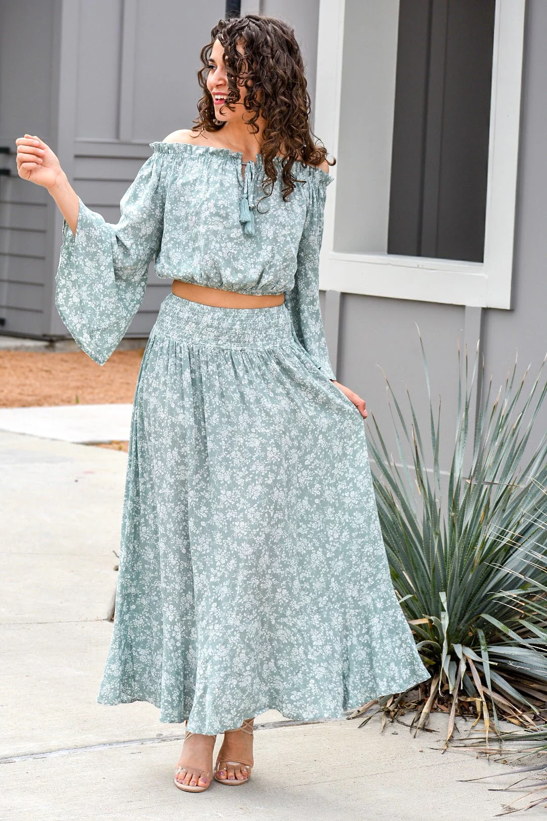 Sage Floral Maxi Skirt