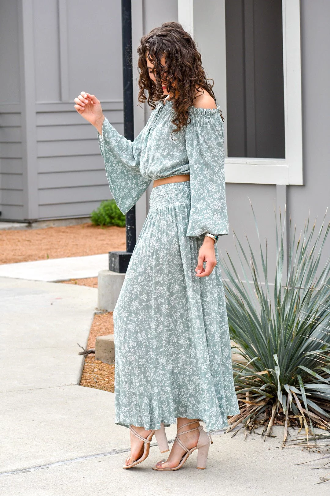 Sage Floral Maxi Skirt