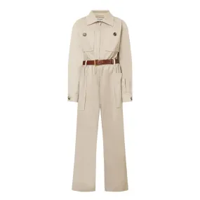 SAINT LAURENT Belted Straight Leg Jumpsuit - Beige