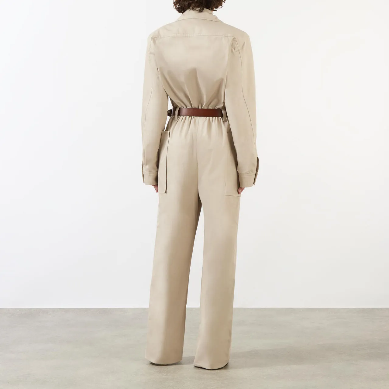 SAINT LAURENT Belted Straight Leg Jumpsuit - Beige