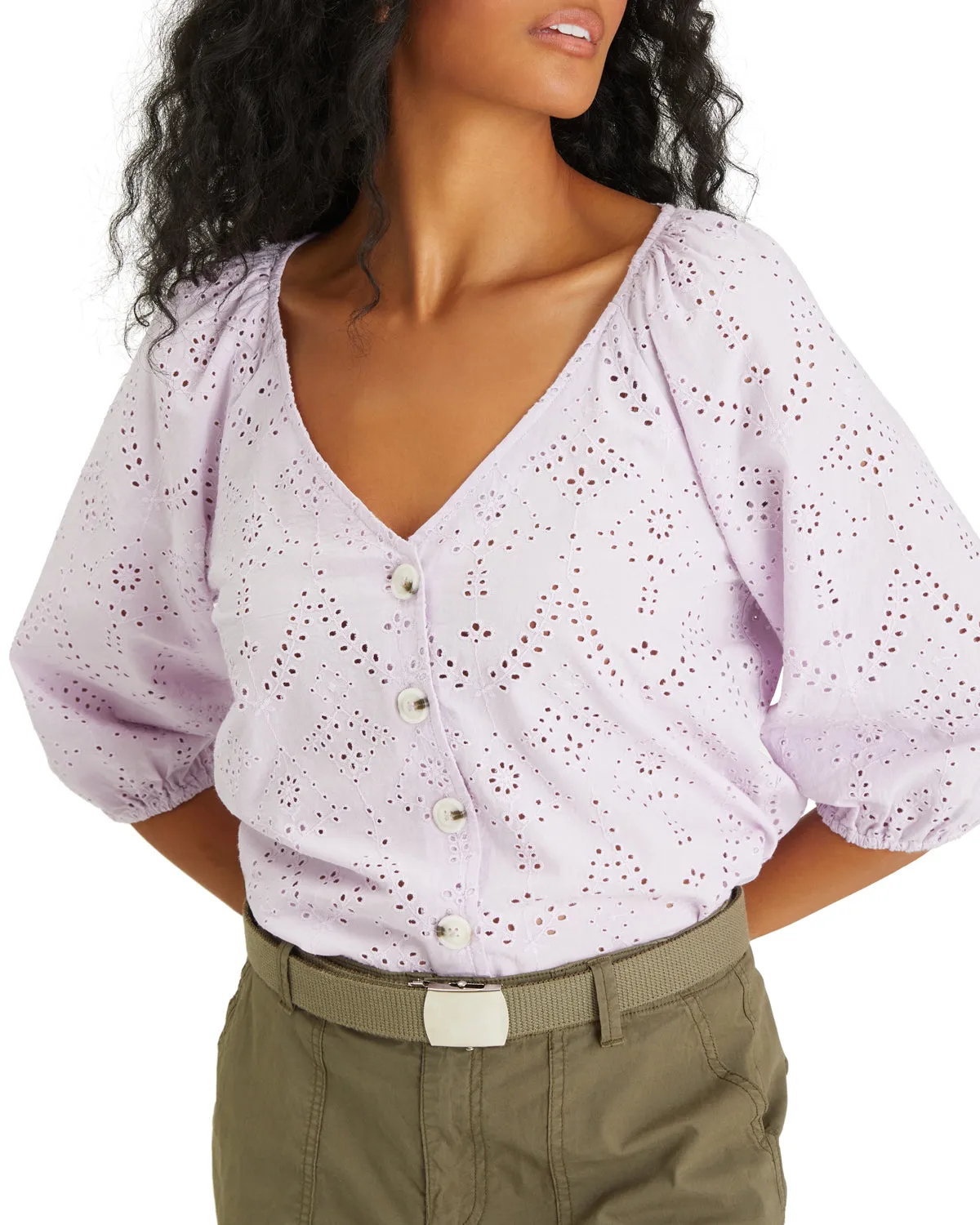 Sanctuary Women's Modern Button Front Top - LAVENDER ICE