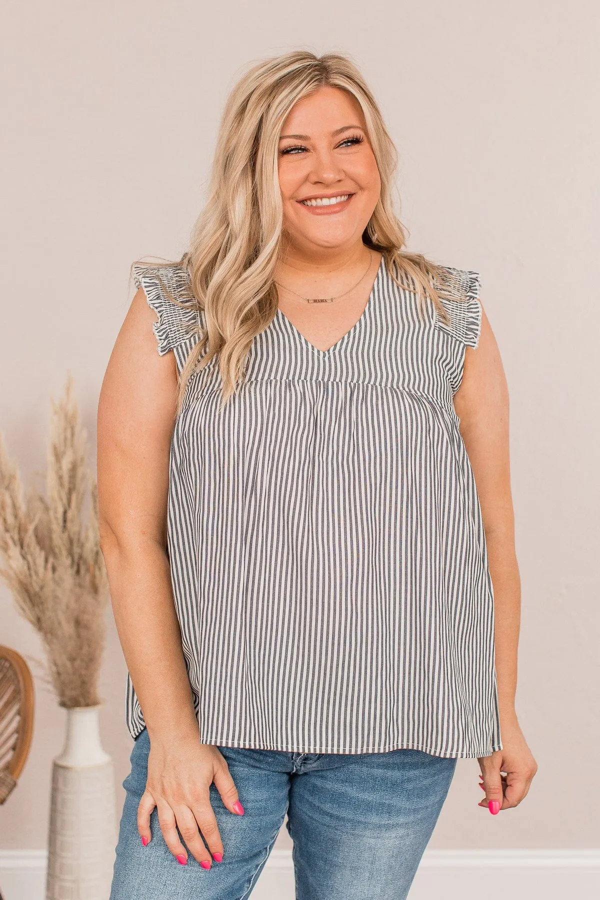 Set My Boundaries Striped Blouse- Navy