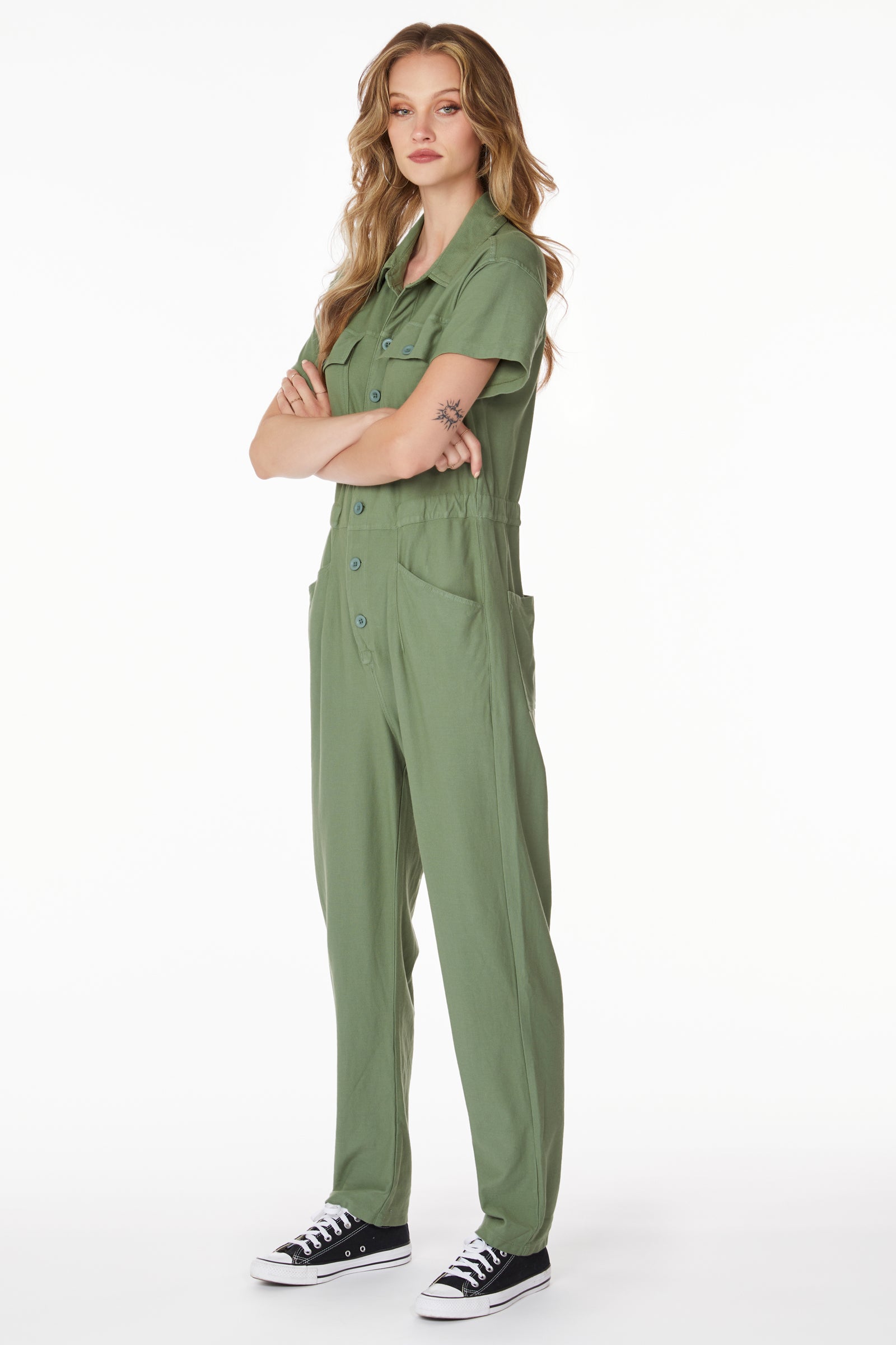 SHORT SLEEVE BUTTON FRONT JUMPSUIT