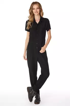 SHORT SLEEVE BUTTON FRONT JUMPSUIT