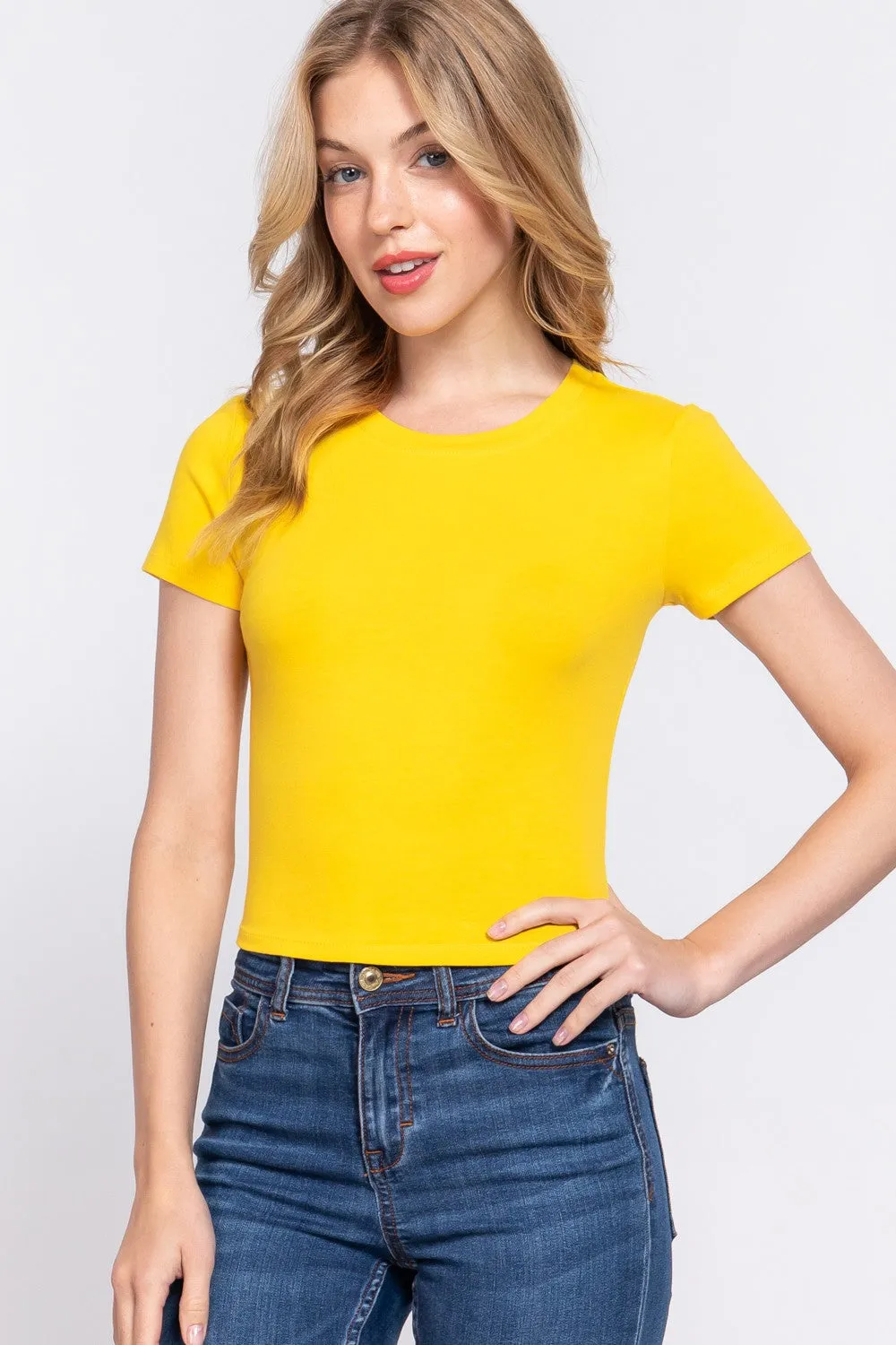 SHORT SLEEVE CREW NECK CROP TOP