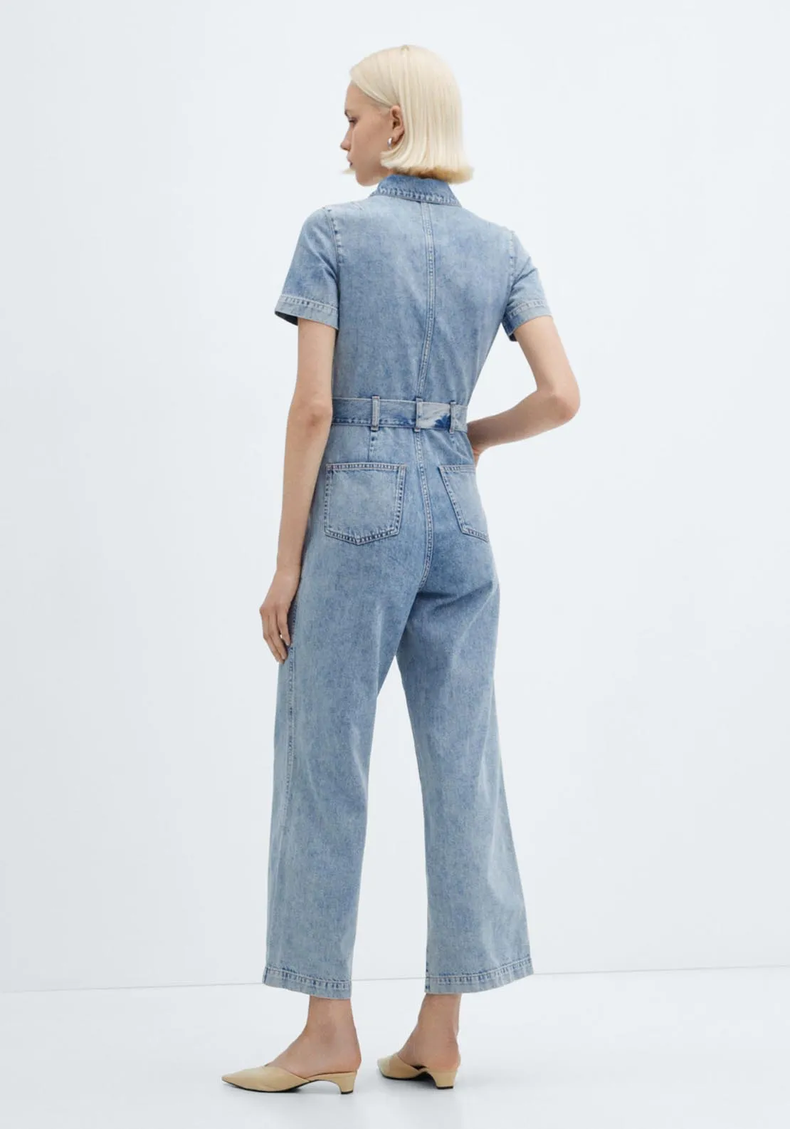 Short-sleeved denim jumpsuit