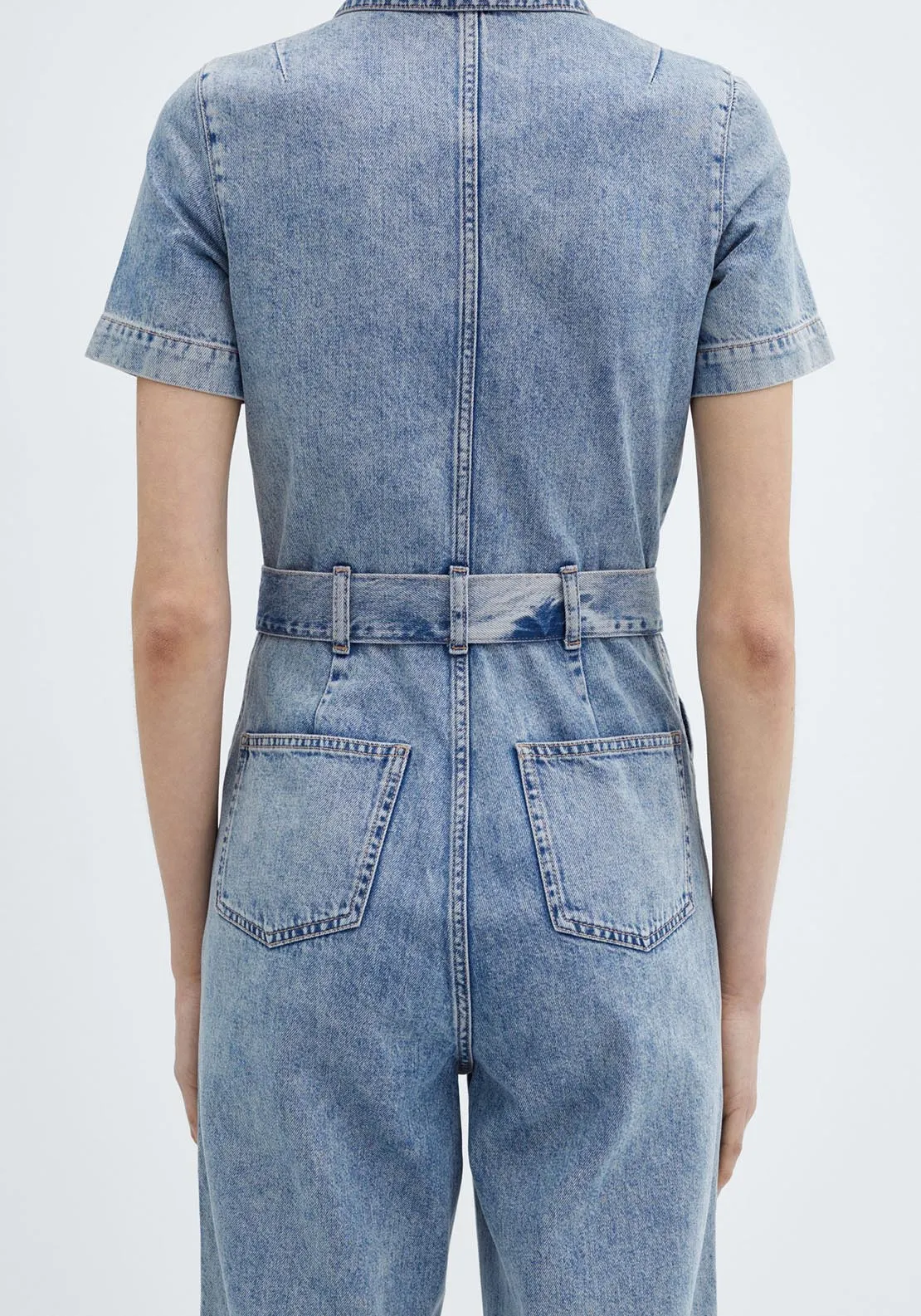 Short-sleeved denim jumpsuit