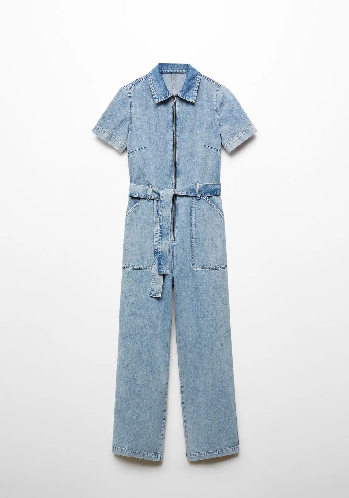 Short-sleeved denim jumpsuit