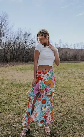 show me your mumu: nala ruffle skirt - flower market